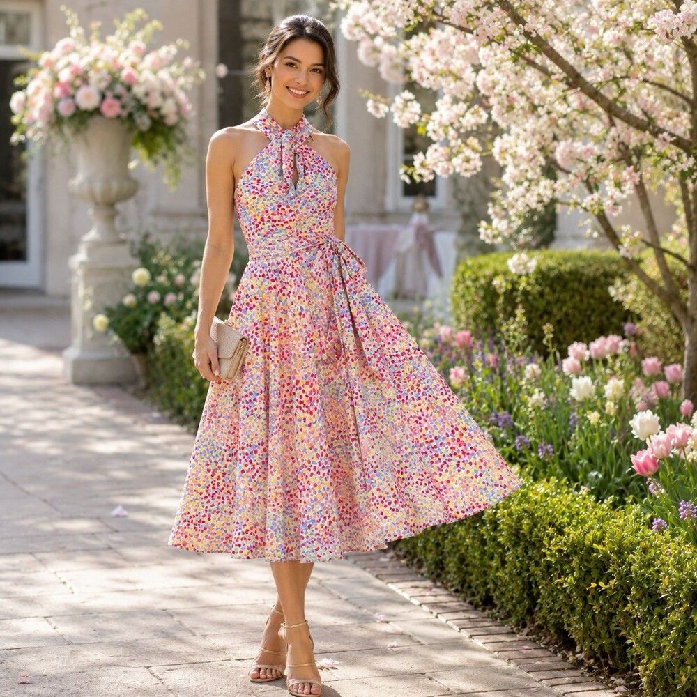 TAHARI Arthur S. Levine ASL NWT  Confetti Dot Belted Swing Dress Women Size 10